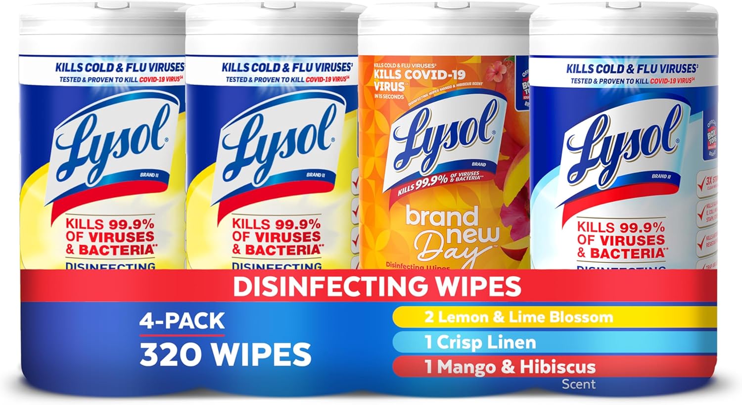 Lysol Disinfecting Wipes Bundle, Home Apartment Dorm Room Essentials And Cleaning Supplies, All Purpose Cleaner, Multi Surface Cleaning Wipes, Multi Scent Sanitizing Wipes Bundle, 80 Count (4pk)